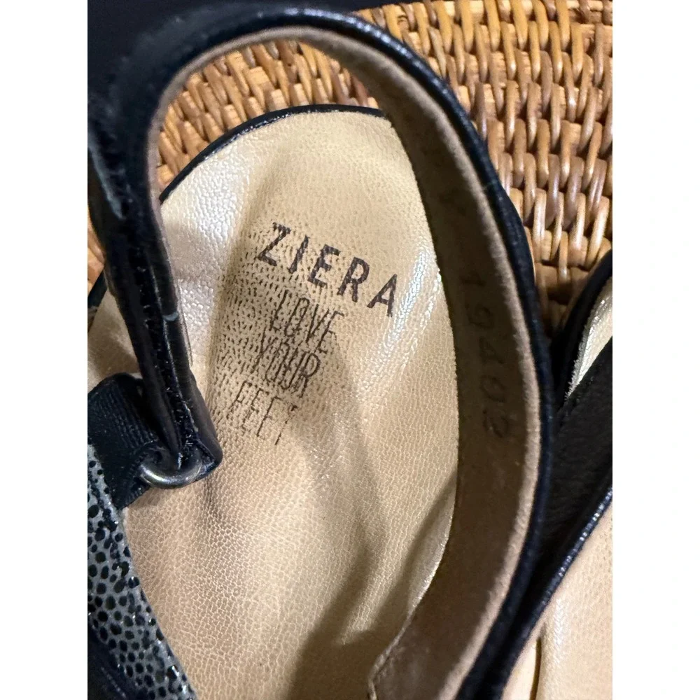 Ziera Bruce Black Grey Animal Print Comfort Slingback Wedge Sandals Womens 40 M